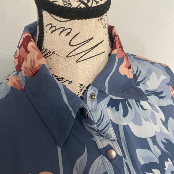 Lularoe Roxanne Snap Button Sleeveless Blue Tropic Floral Size Large 14/16 (B7) - Picture 3 of 8